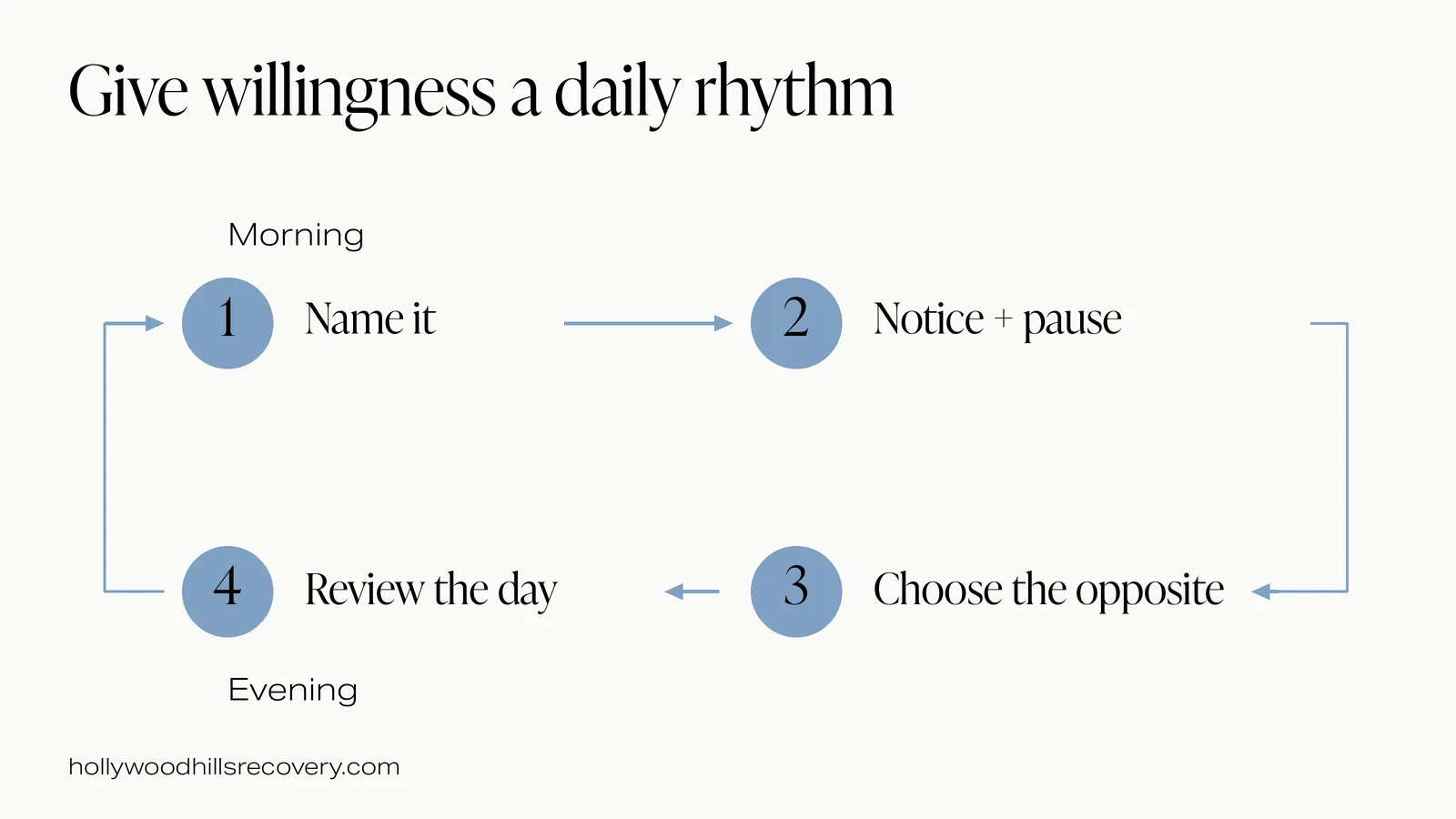 Morning naming, noticing, choosing an opposite and evening review are the four daily habits.