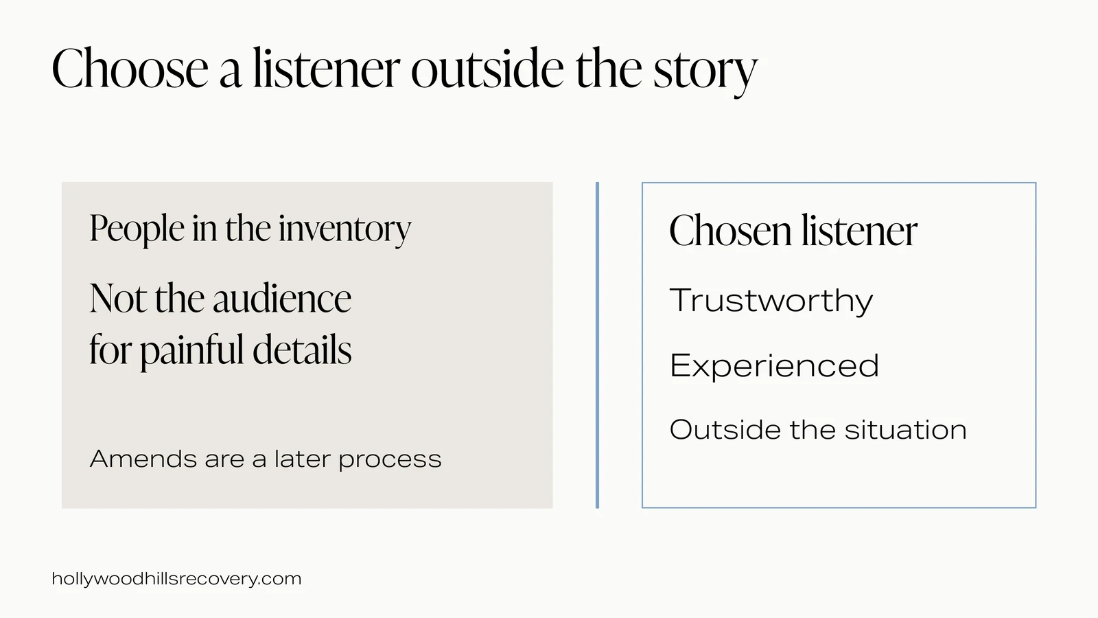 Listeners should be trusted and experienced, not people in the inventory who would be hurt.