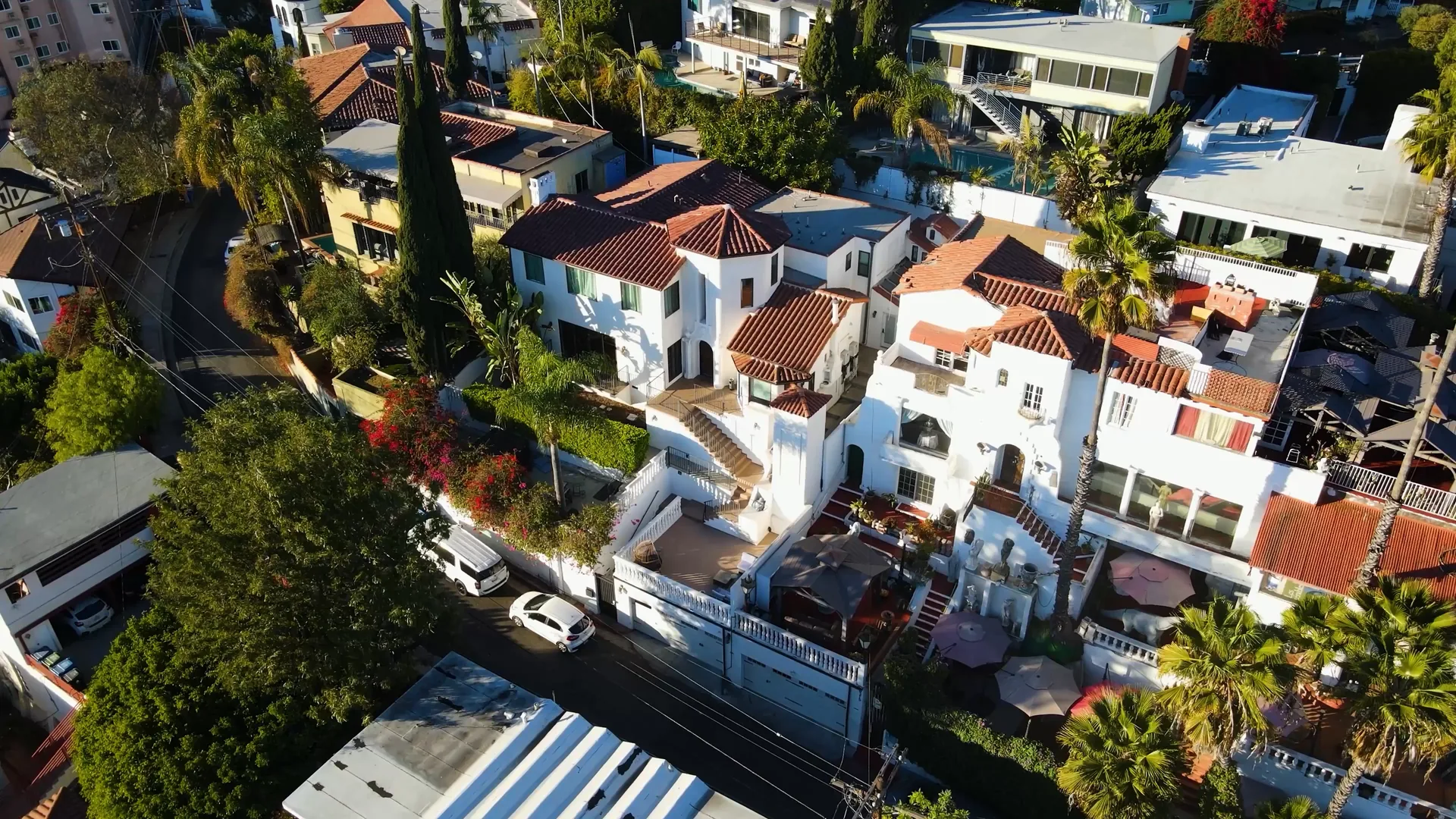 Aerial view of the Hollywood Hills Recovery estate in Los Angeles