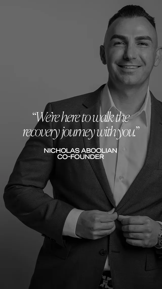 Video still — Nicholas Aboolian, co-founder: “We’re here to walk the recovery journey with you.”